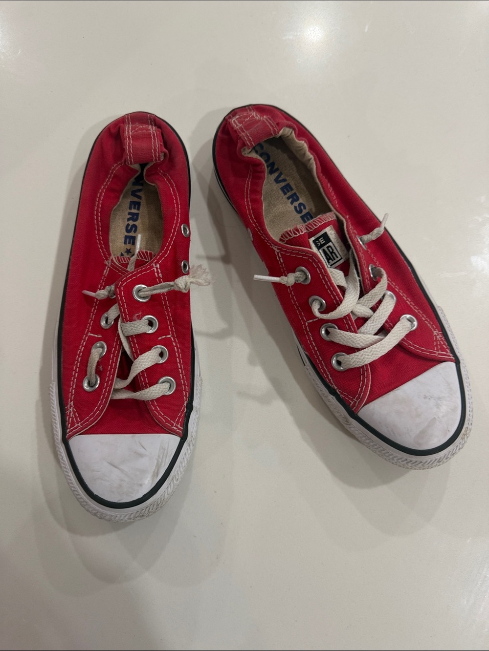 Women’s Red Low-Top Canvas Sneakers with White Laces